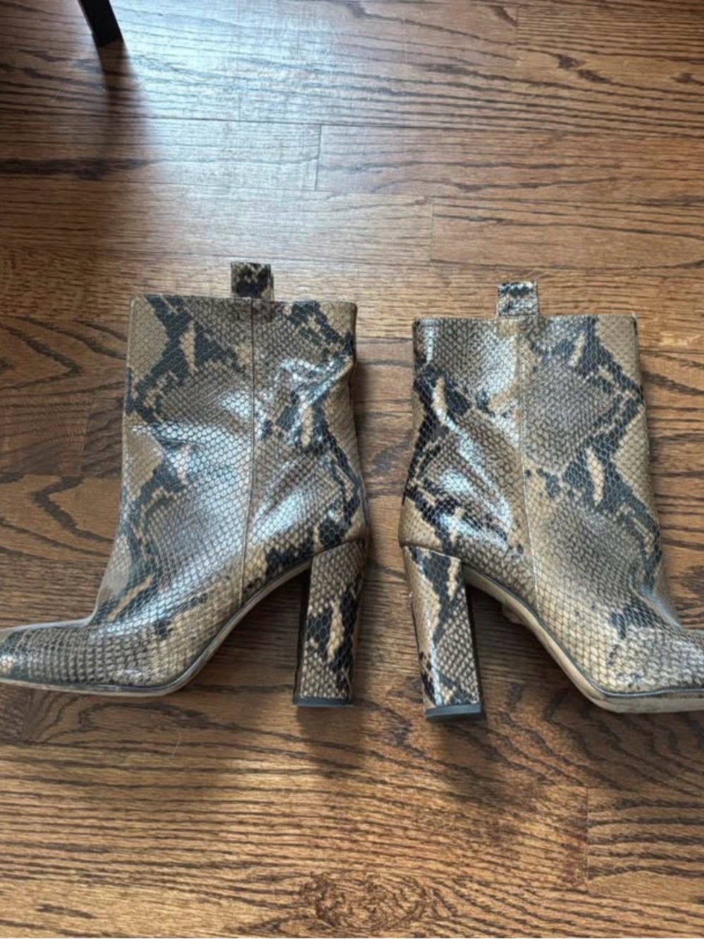 Paris Texas Snake-Print Ankle Booties in Taupe and Black